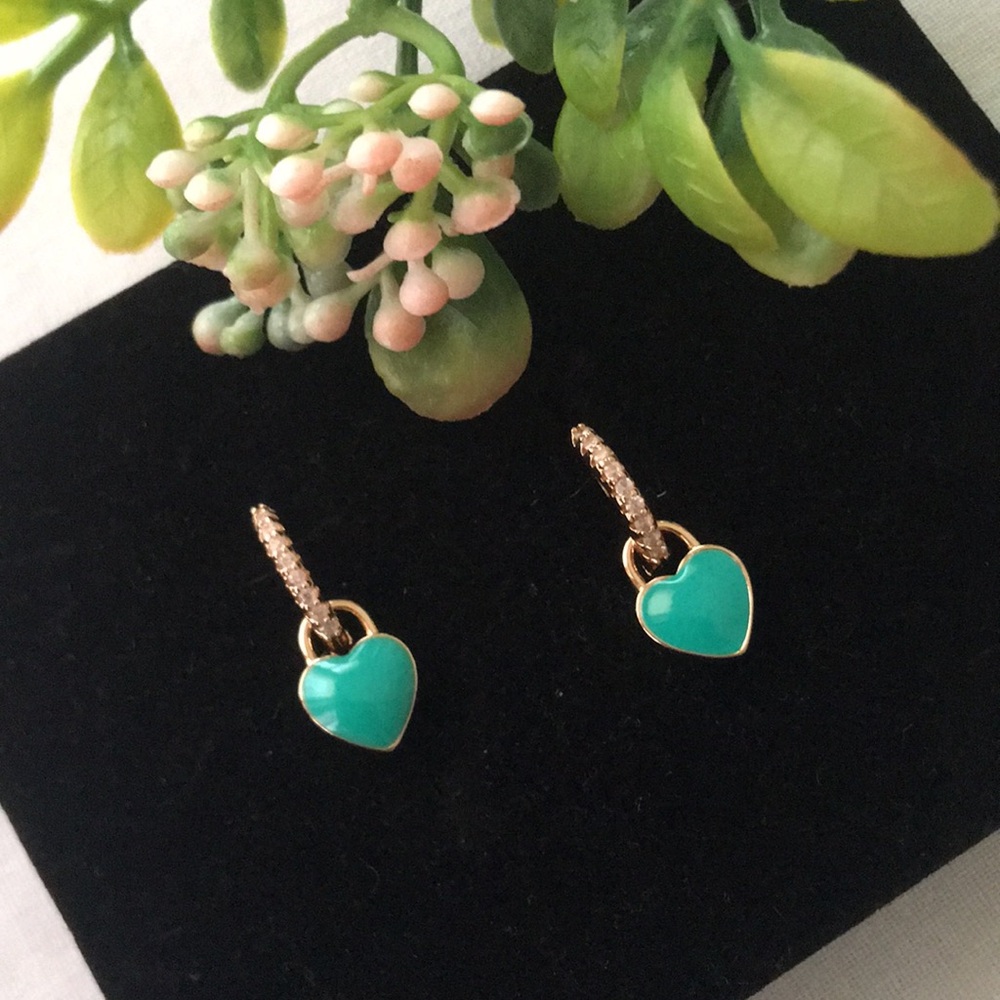 🍏50% OFF/3+...Pretty Little Heart and Hoop Earrings (Aqua Green/Gold)